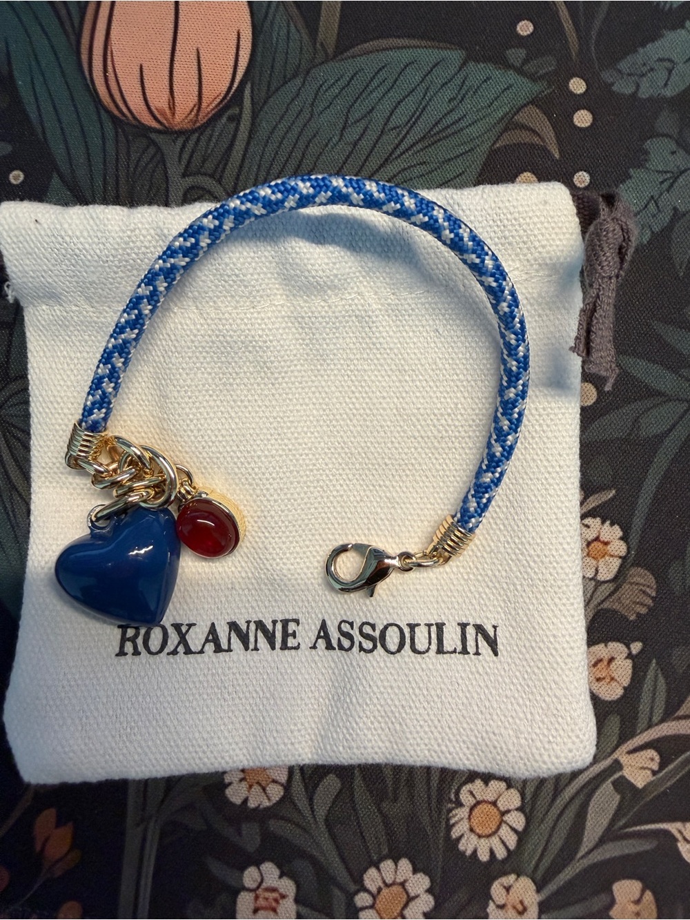 Roxanne Assoulin Blue Braided Bracelet with Heart and Red Charm - Picture 4 of 4